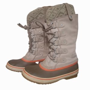 Sorel Size 7 Joan of Arctic Tall Boot Winter Snow Suede Tan Accent Pattern
